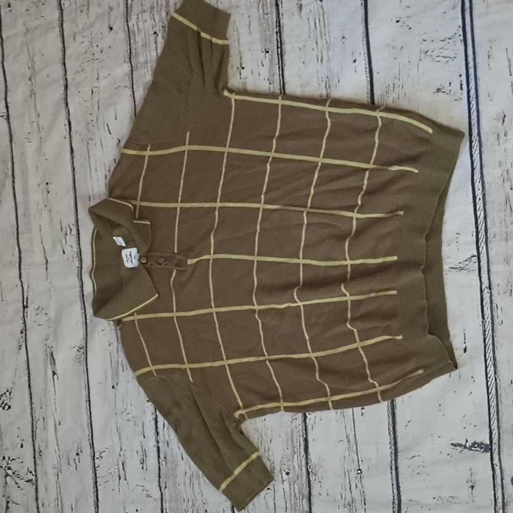 Max & Chester Knits Men's Green Brown Plaid Cotton Blend Knit Polo Shirt XL
